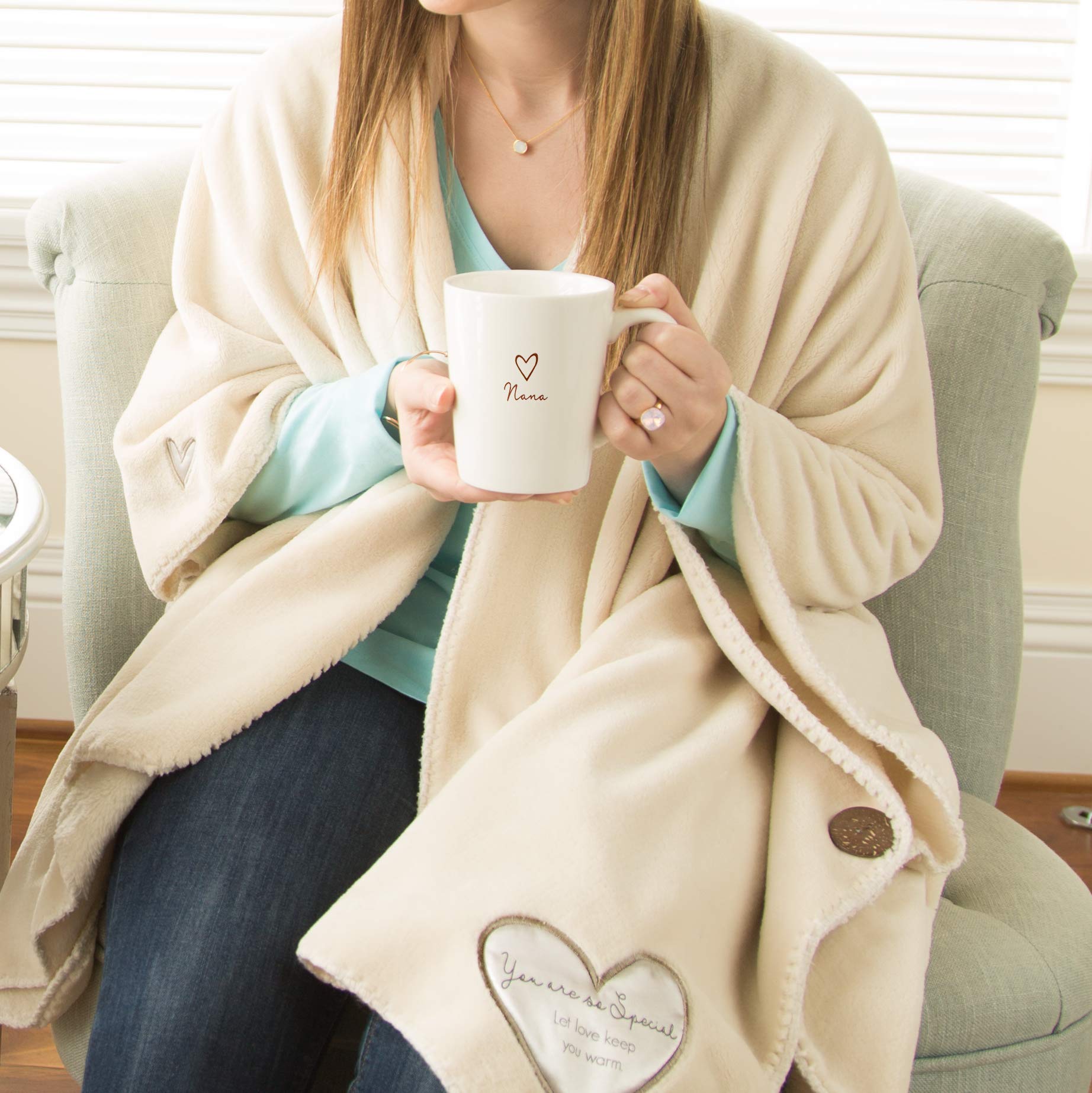 Pavilion Gift Company Nana Cup microwave-safe and dishwasher-safe care notes.