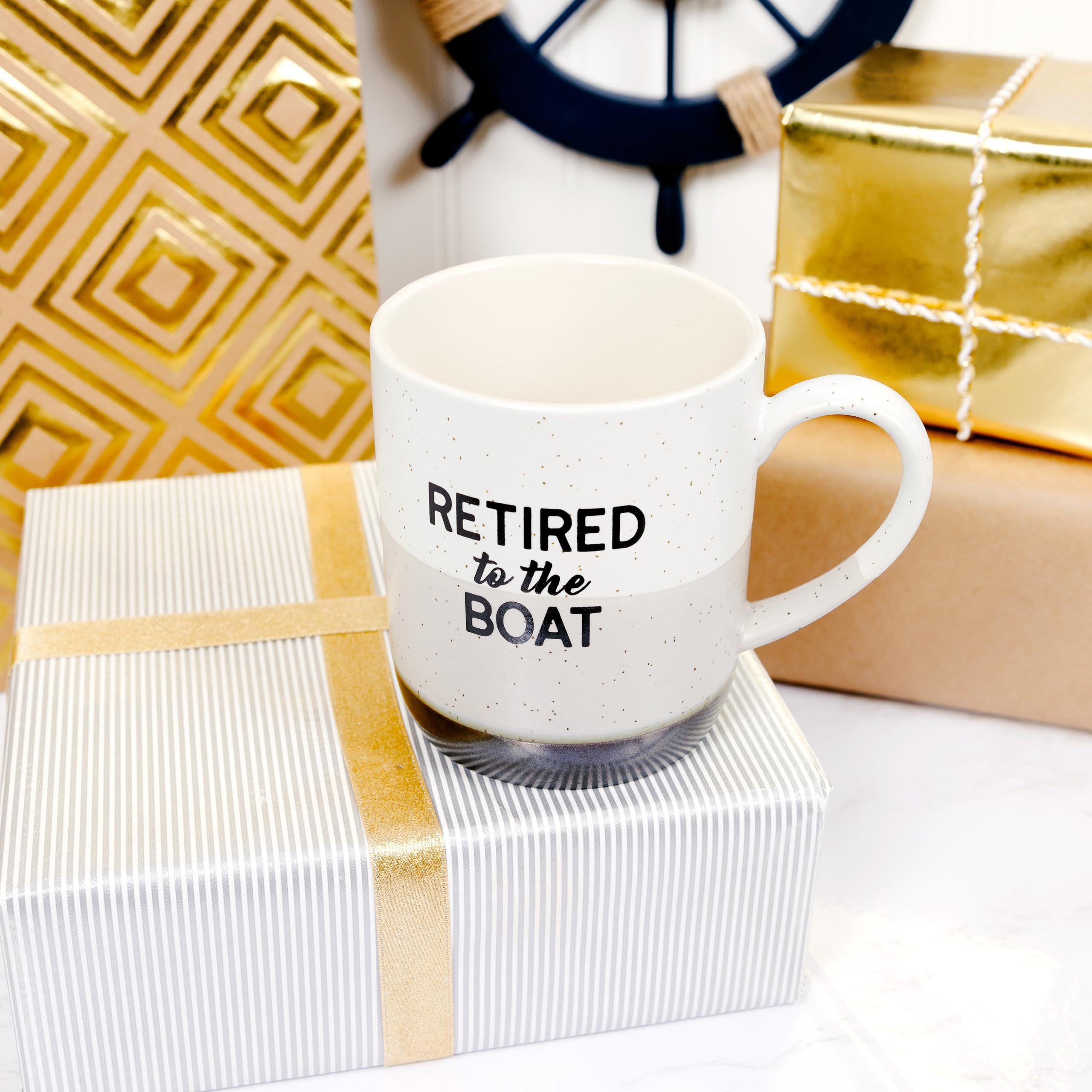 Pavilion Gift Company Retired To The Boat mug back view showcasing sturdiness.