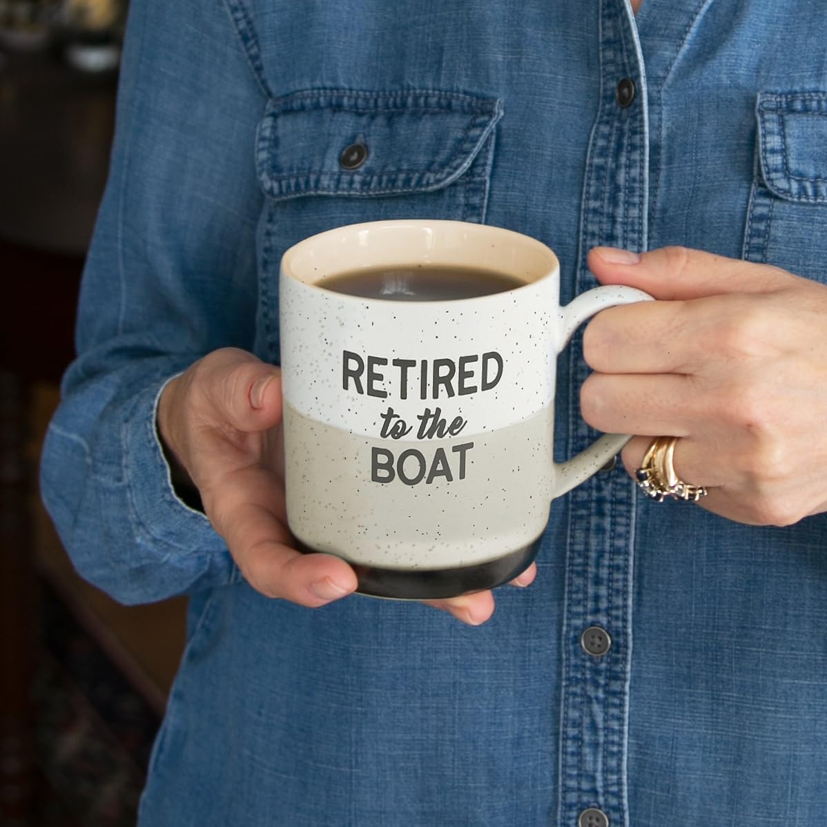Pavilion Gift Company Retired To The Boat mug beige interior warmth.