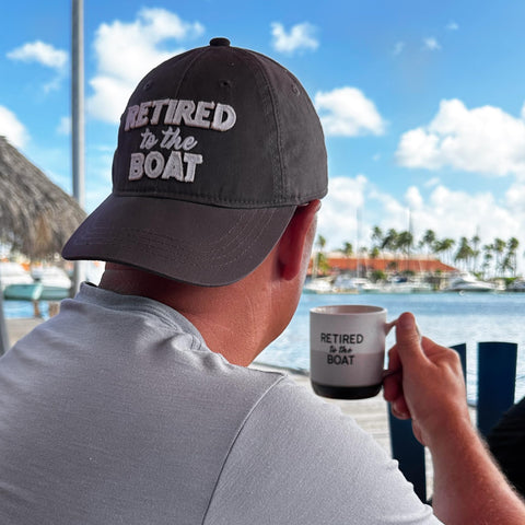 Pavilion Gift Company Retired To The Boat mug packaging ready for gifting.