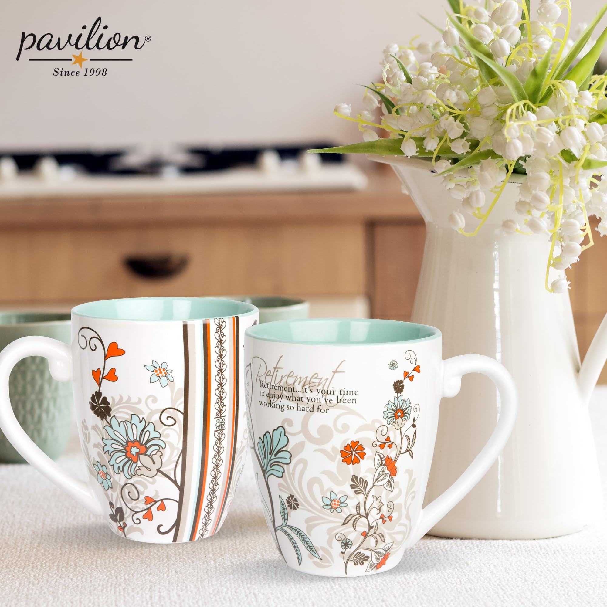 Pavilion 20oz mug provides generous beverage capacity for long mornings.