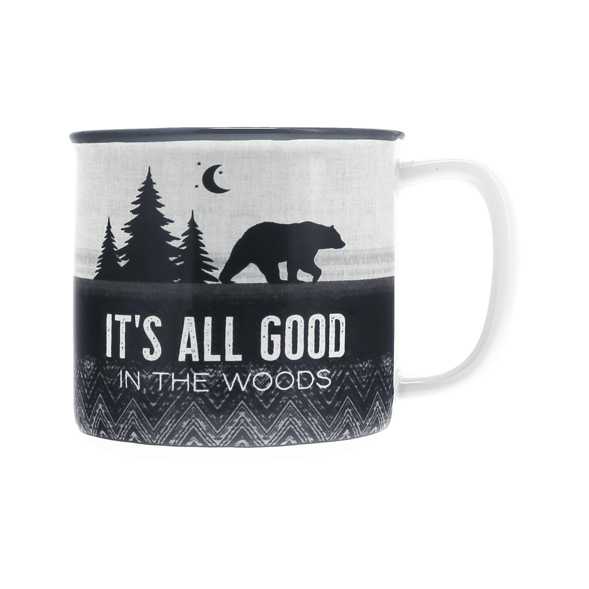Pavilion Good In The Woods mug front view with bear silhouette for cozy cabin mornings.