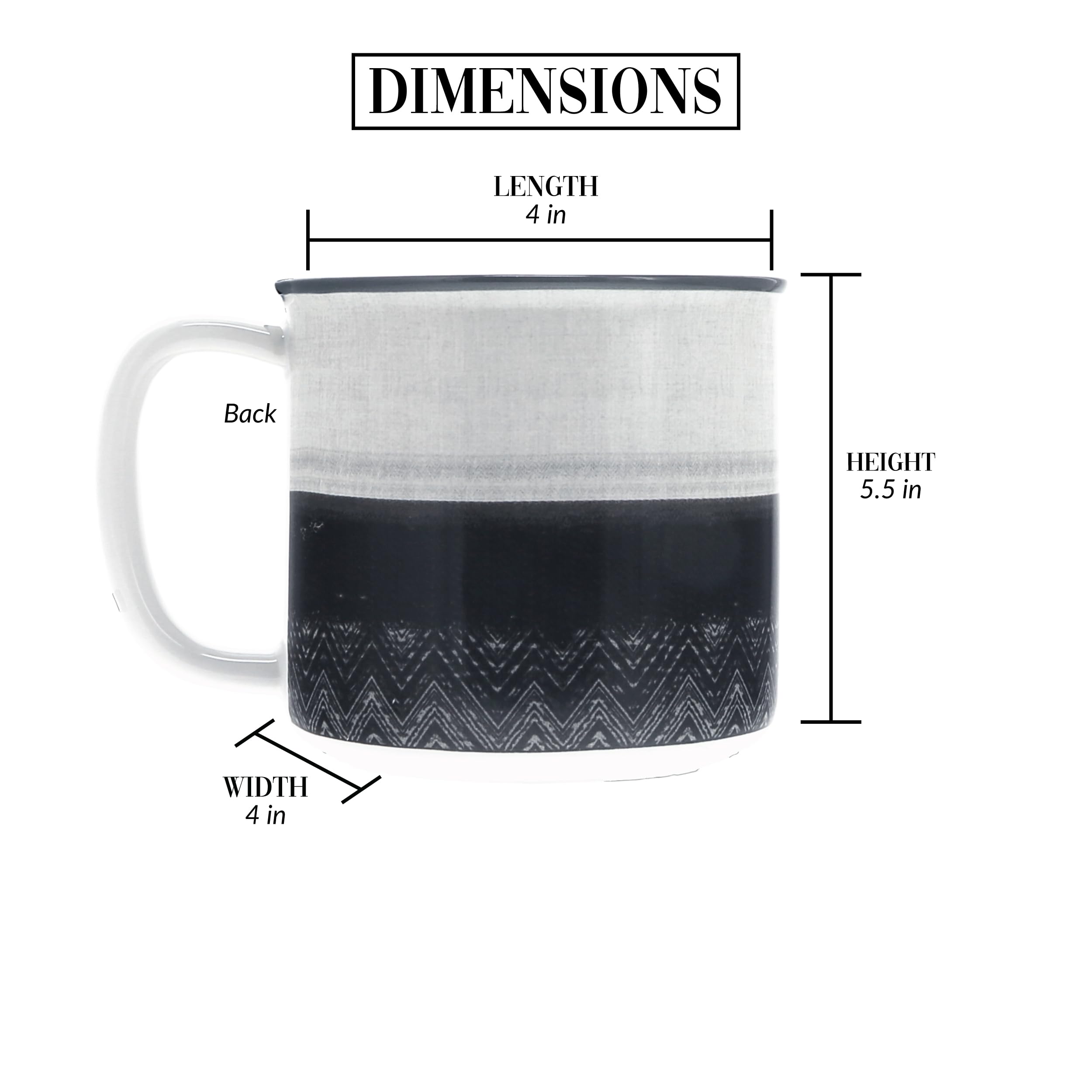 Pavilion mug gray-ombre-chevron design enhances woodland decor in cabins.