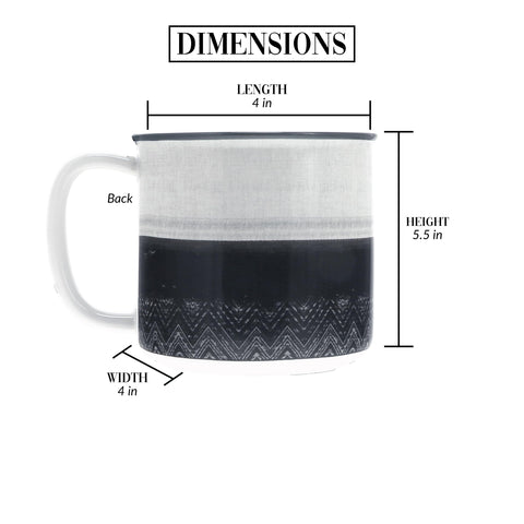 Pavilion mug gray-ombre-chevron design enhances woodland decor in cabins.