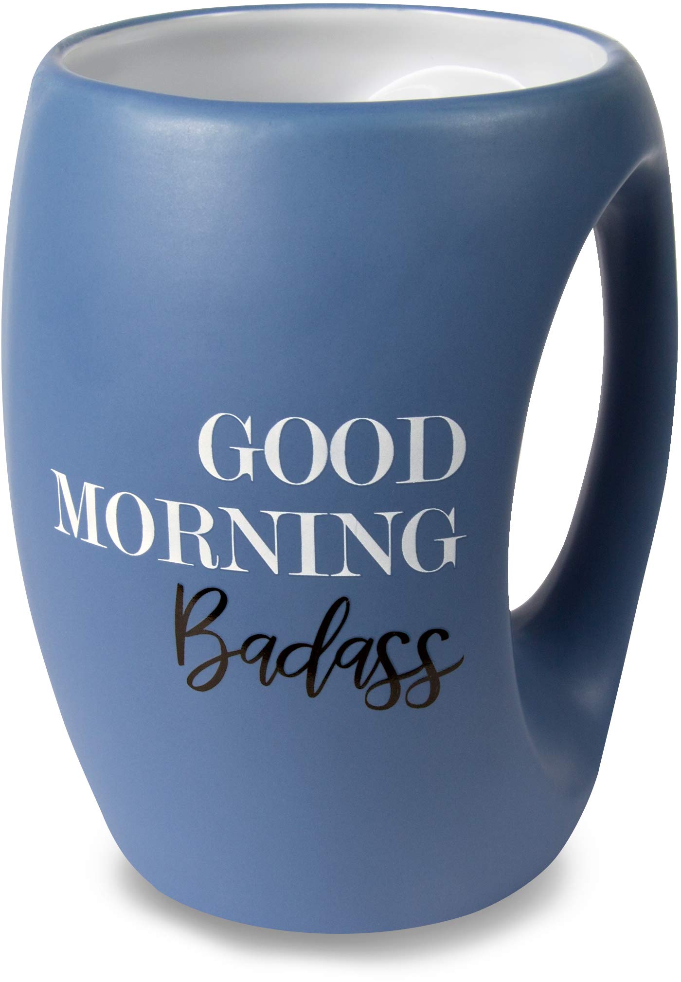 Pavilion Good Morning Badass mug navy 16oz with huggable handle for cozy mornings.