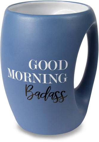 Pavilion Good Morning Badass mug navy 16oz with huggable handle for cozy mornings.