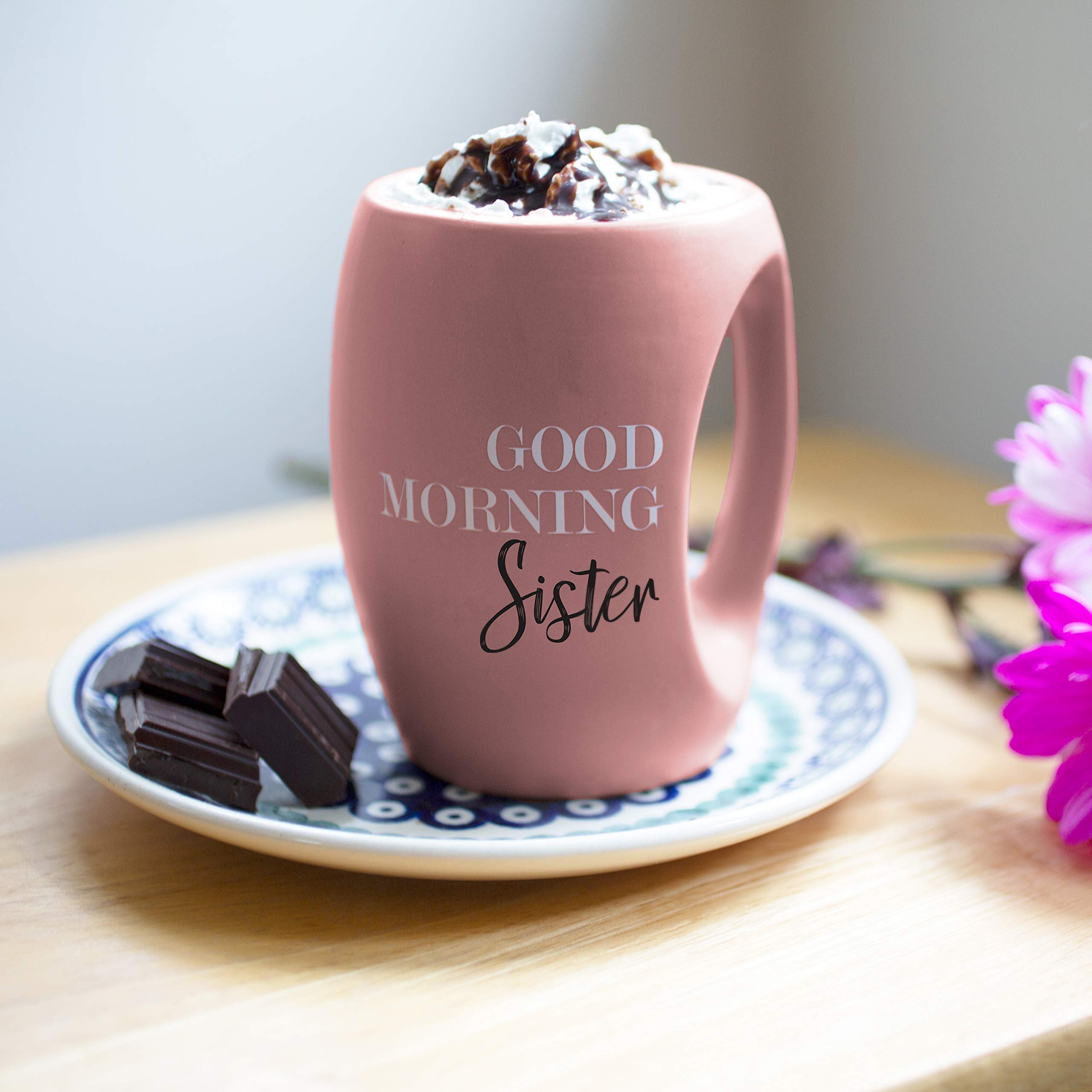 Pavilion Good Morning Sister mug is dishwasher and microwave safe for convenience.