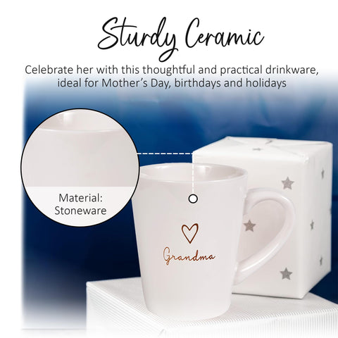 Pavilion Grandma mug in microwave-ready use for quick beverages.