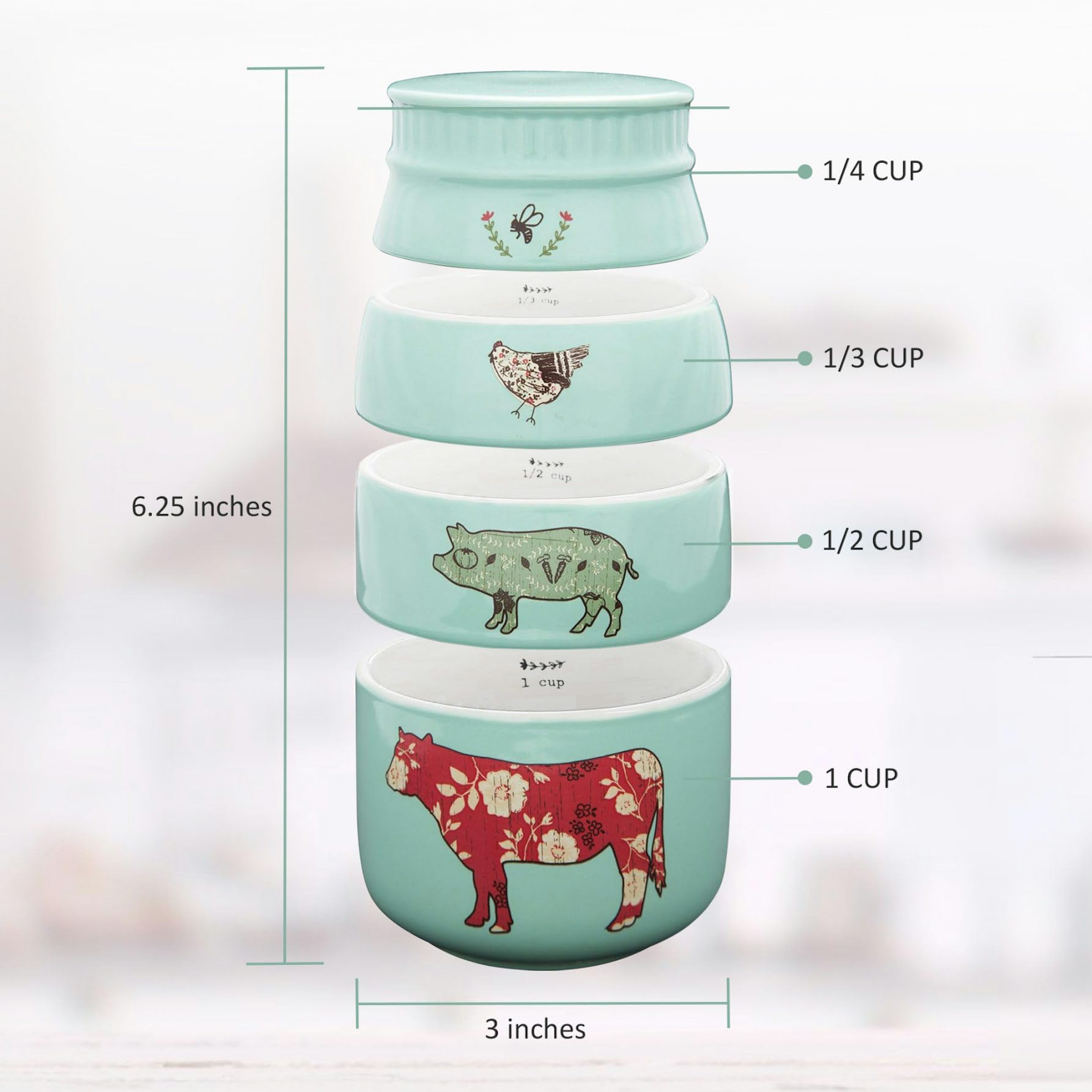 Pavilion Live Simply 1/4 cup teal measuring cup, compact nesting for slim cabinets
