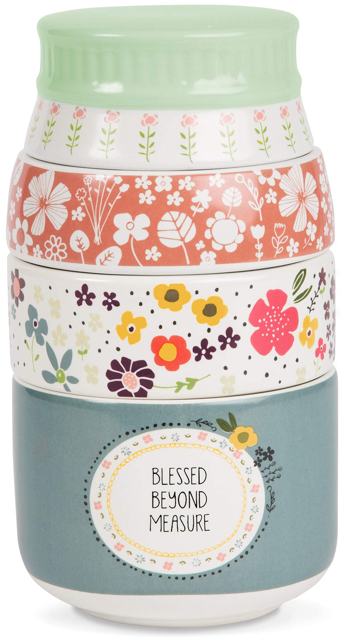 Pavilion Love You More measuring cups stack, durable stoneware for precise kitchen measures.