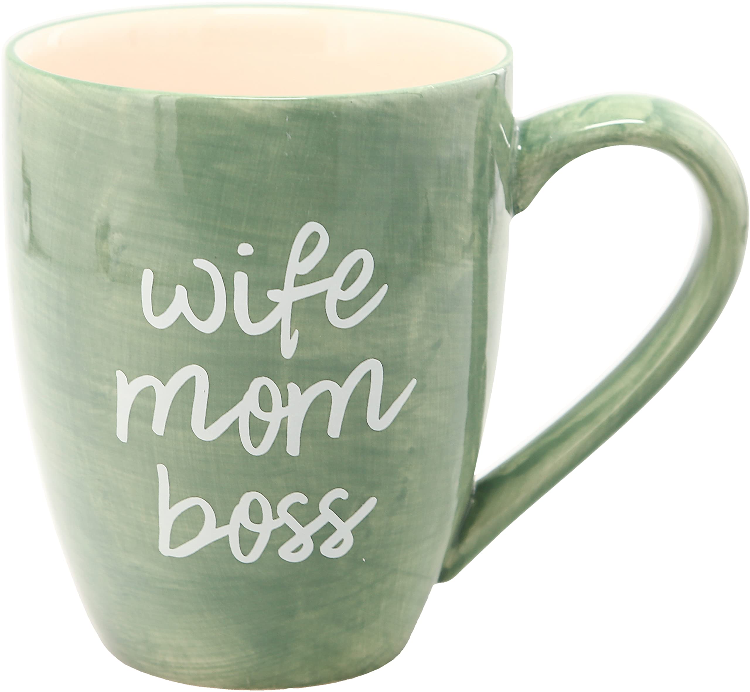 Pavilion Mom Life Wife Mom Boss mug front view in green glaze, ideal for daily coffee rituals
