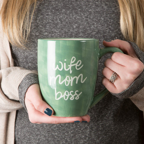 Pavilion green mug close-up of comfortable handle for easy grip