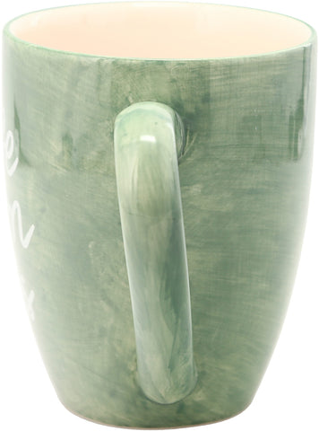 Pavilion green watercolor texture on mug with artisanal feel