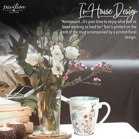 Pavilion retirement mug multicolor 20oz promotes cheerful coffee moments.