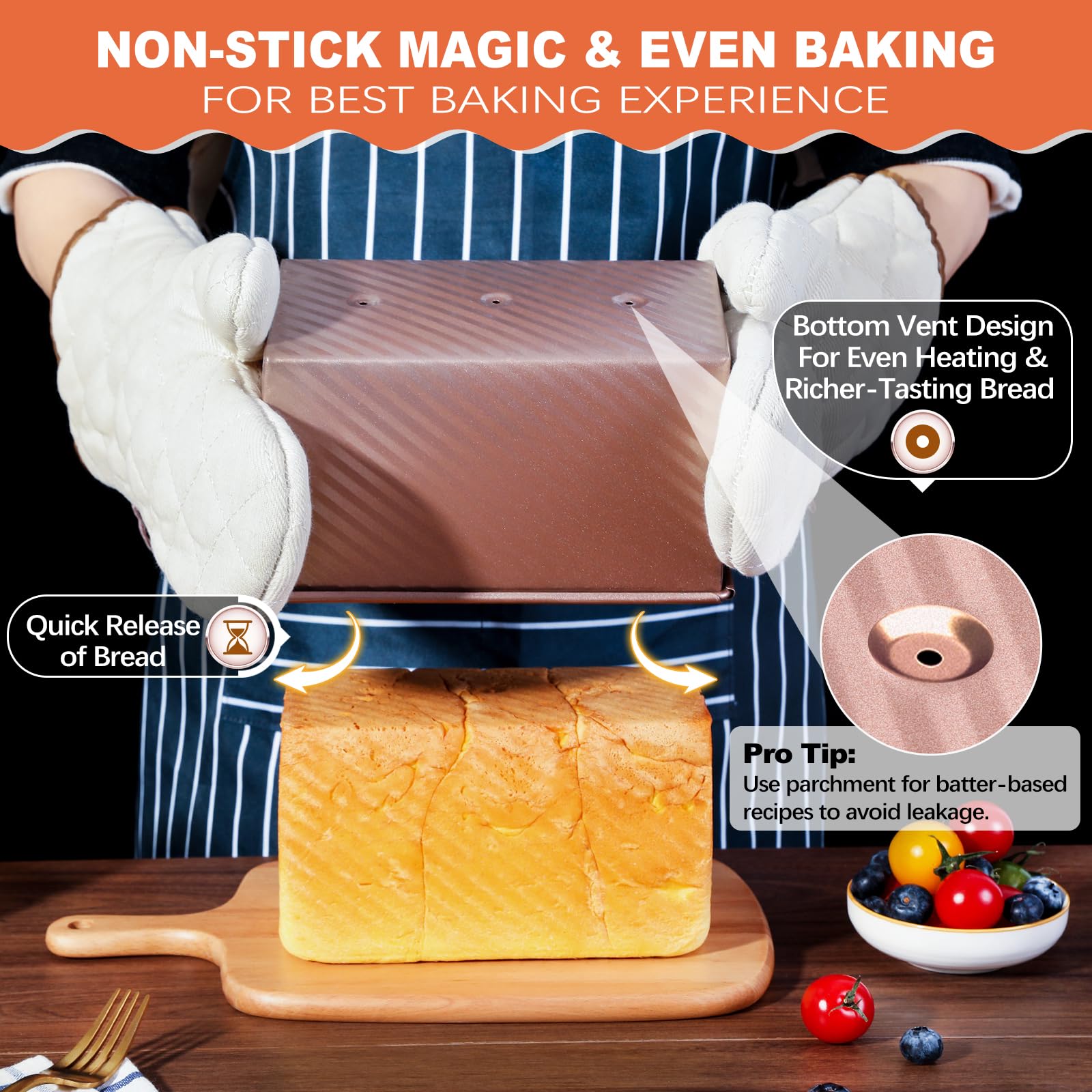 Pavsrmy non-stick coating for easy release and cleanup.