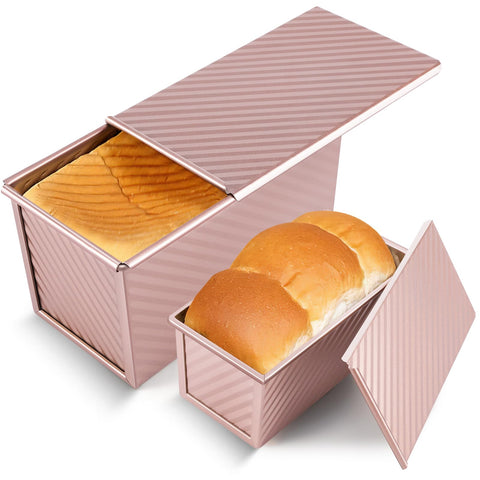 Pavsrmy pullman pan with lid for neat 1lb loaf and even slices.