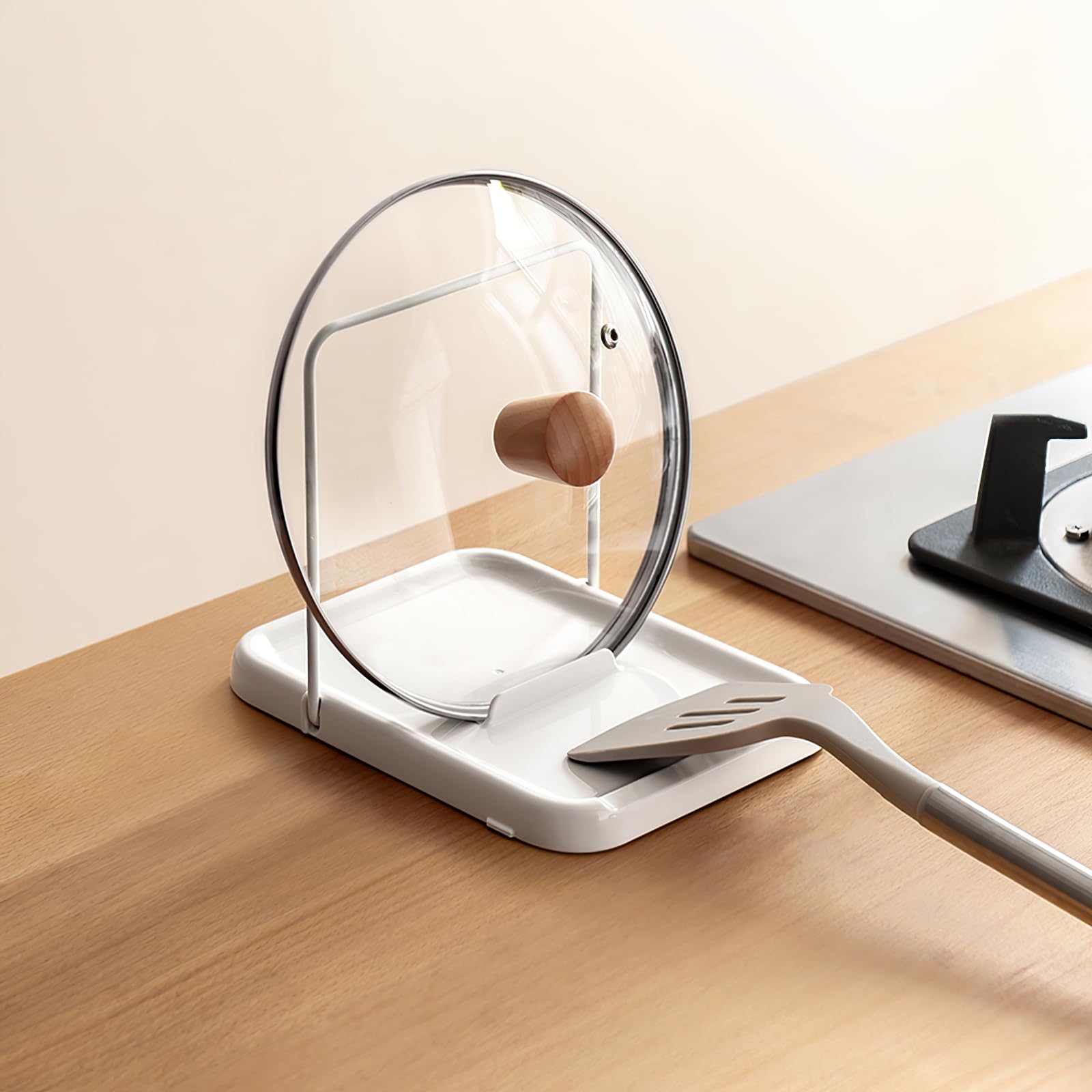 PAVSTINE pot lid holder foldable on the counter keeps lids organized.