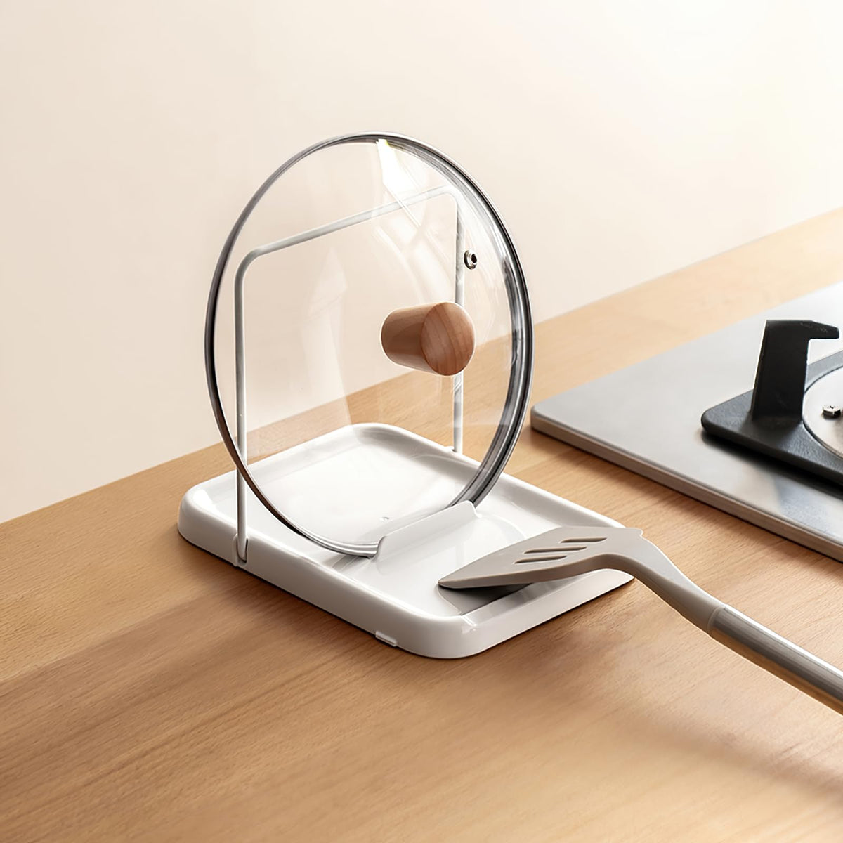 PAVSTINE pot lid holder foldable on the counter keeps lids organized.