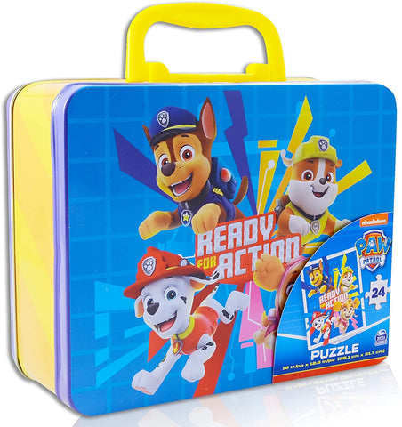 Paw Patrol 24-piece puzzle tin lunch box front view for on-the-go meals