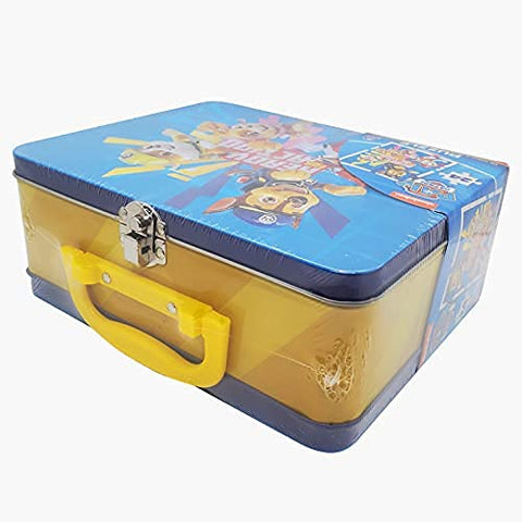 Inside view of Paw Patrol lunch tin revealing the 24-piece puzzle included