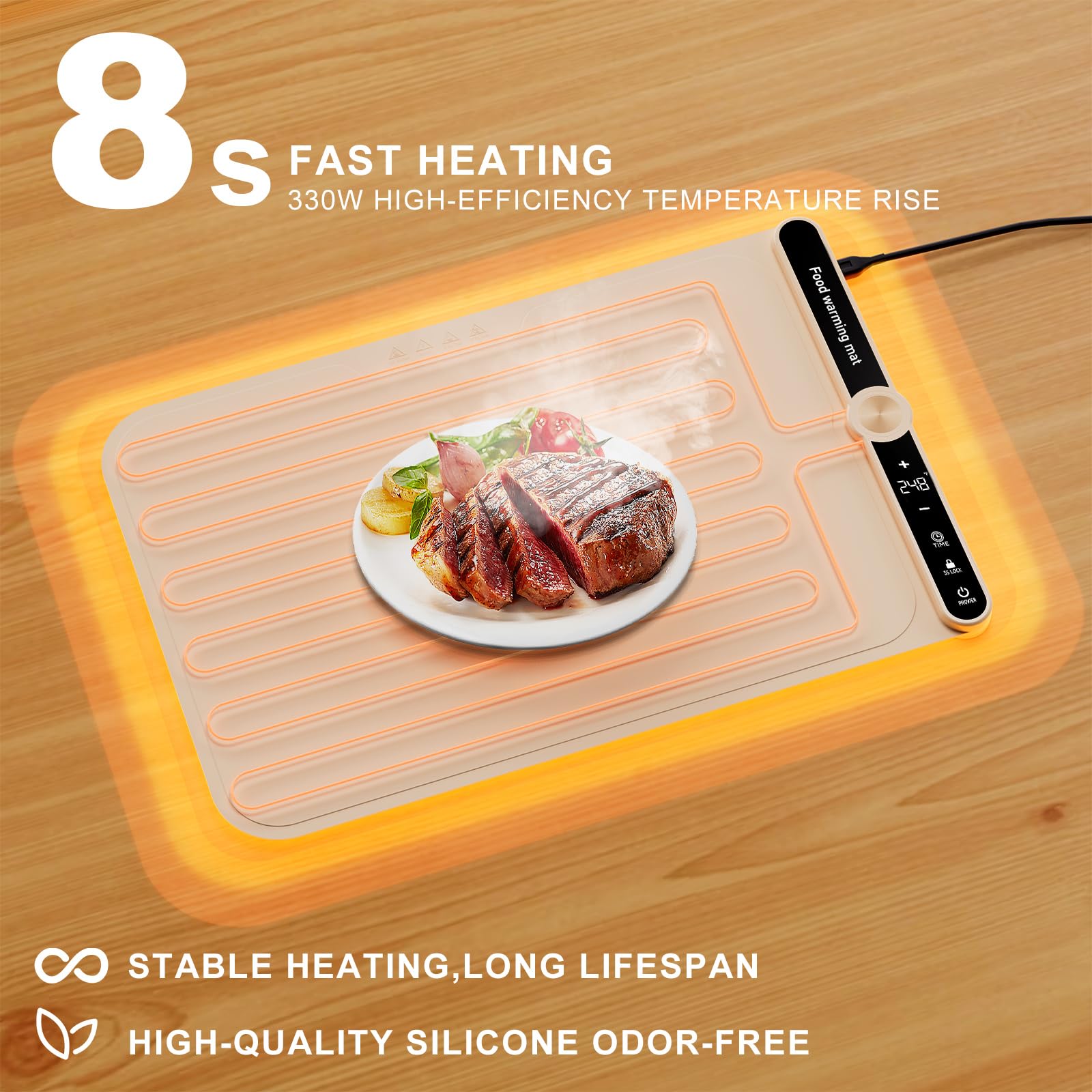 PAWCUB thermostat with 9-temperature levels enables precise warming.