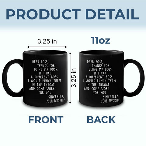 Pawfect House dear boss mug 11oz, durable ceramic for steady coffee rituals.