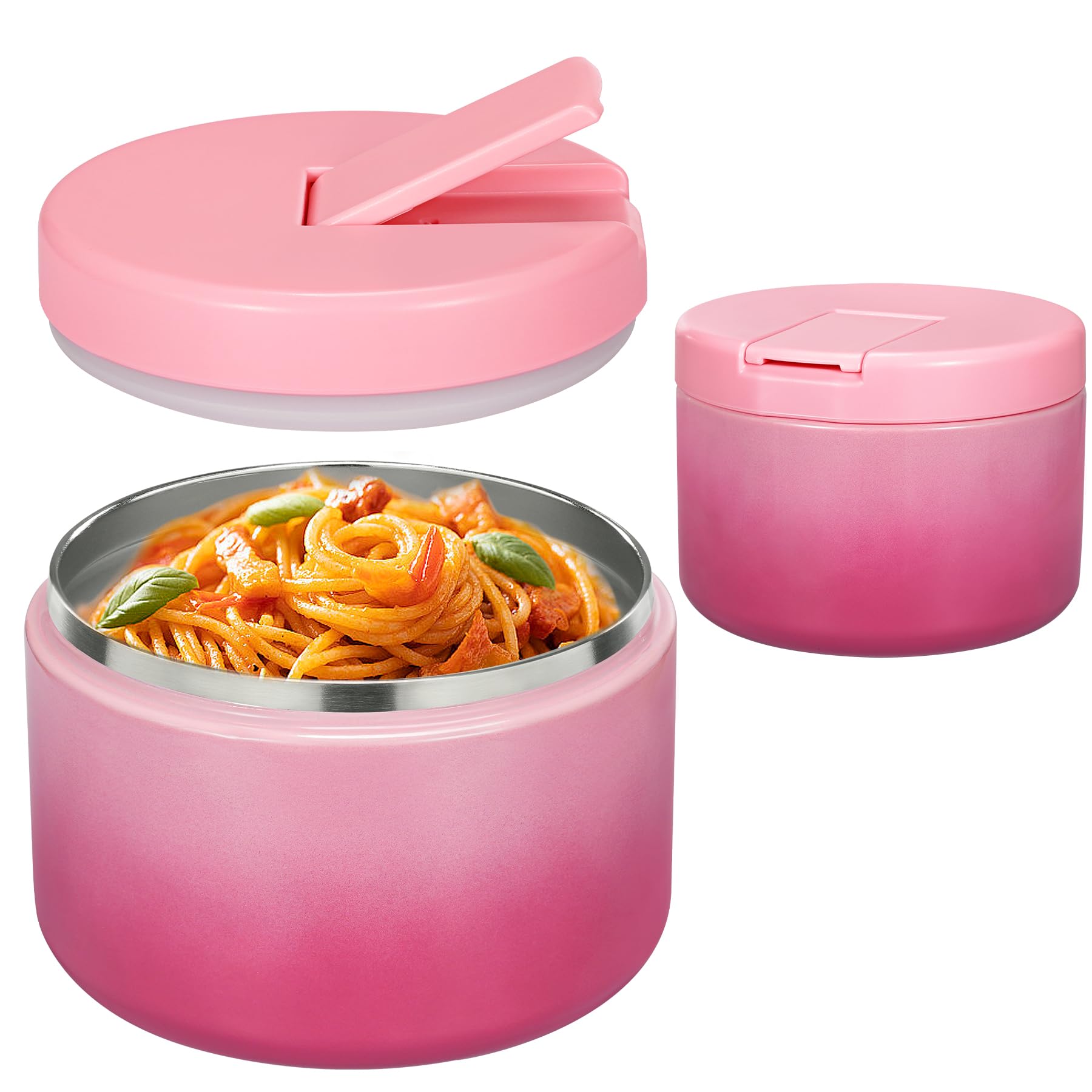 Pawtong 12oz insulated food jar with buckle lid in gradient pink, kid-friendly design.
