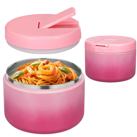 Pawtong 12oz insulated food jar with buckle lid in gradient pink, kid-friendly design.