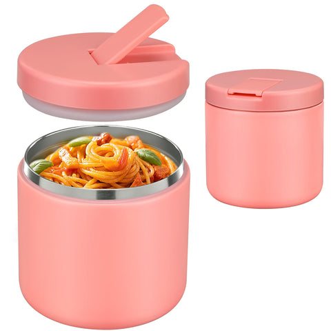Pawtong 19oz insulated jar with pink buckle lid keeps meals secure during transport.