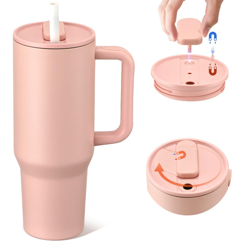 Pawtong 40oz insulated tumbler with magnetic pink lid for on the go sipping