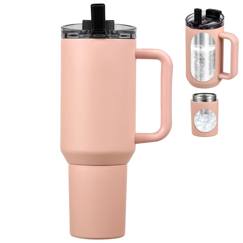 Pawtong 40oz insulated tumbler pink with detachable bottom keeps drinks cold on the go.