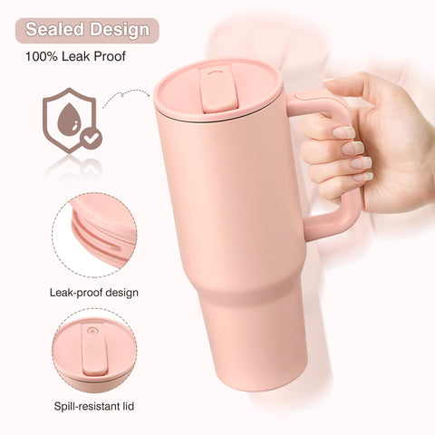 Pawtong 40oz insulated tumbler wide mouth for easy filling and ice