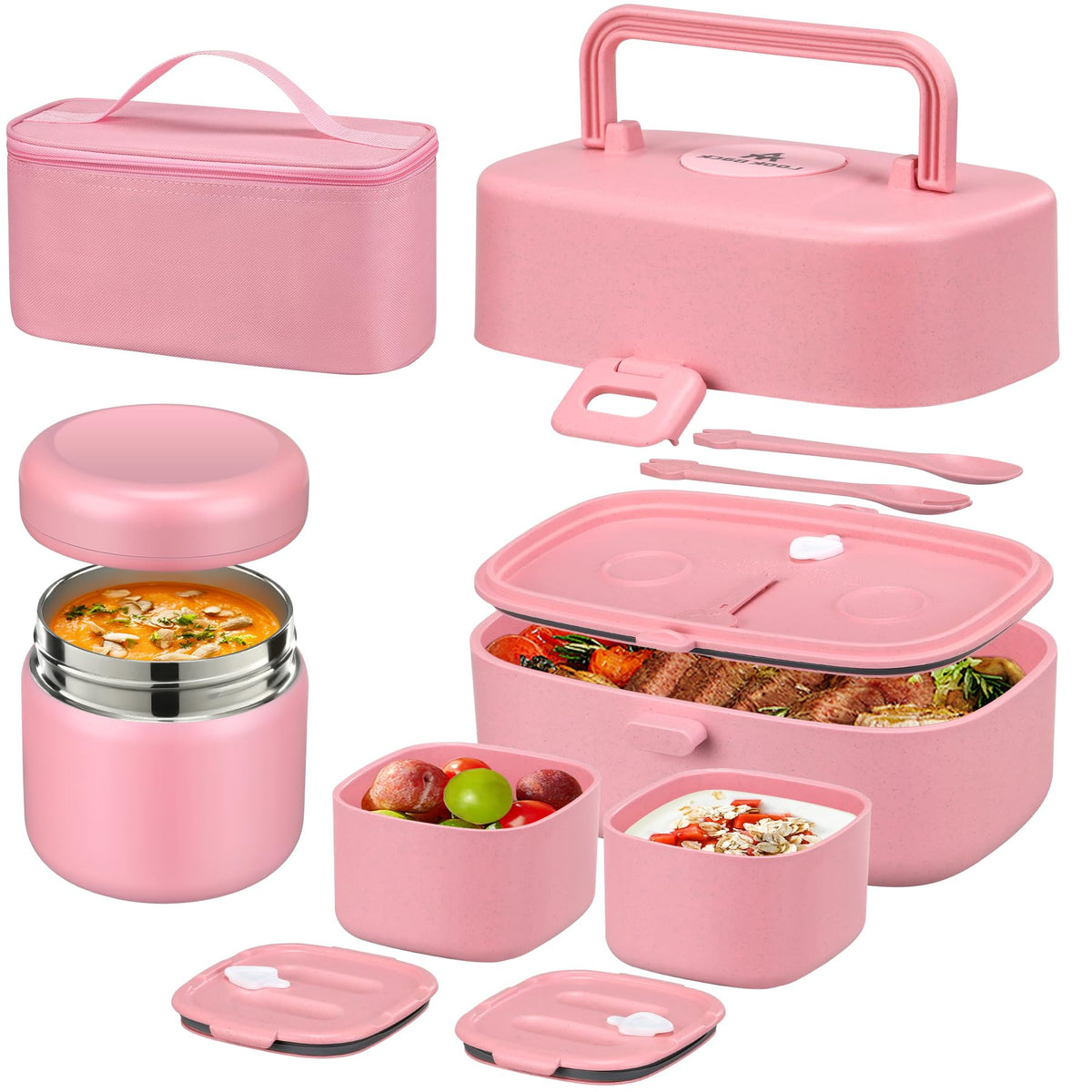 Pawtong bento lunch box with 8oz thermo keeps hot meals for school.