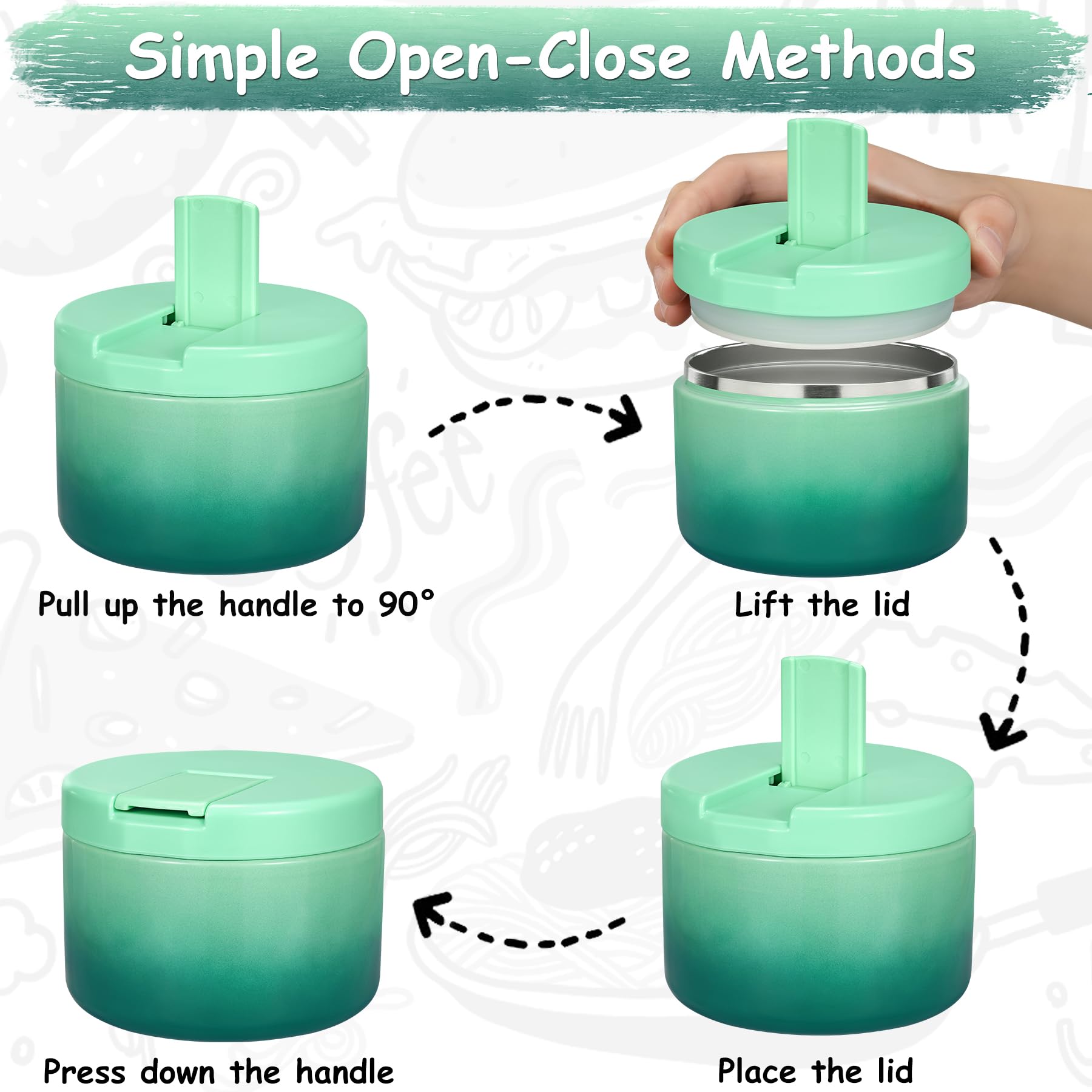 Pawtong gradient green soup thermo with wide mouth keeps meals warm for school.