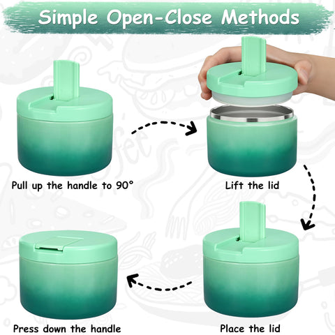 Pawtong gradient green soup thermo with wide mouth keeps meals warm for school.