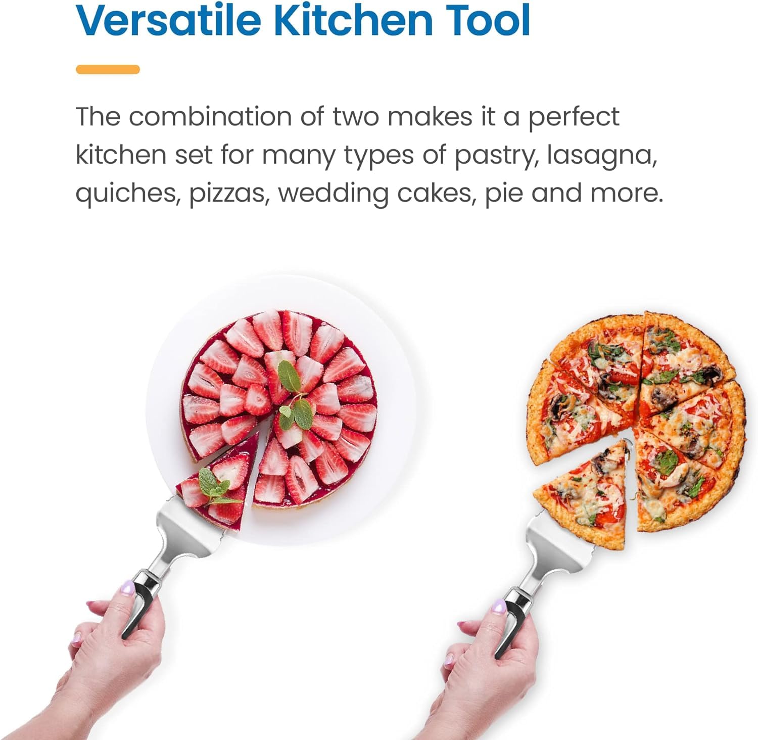 PAXNOK serrated cake spatula server cutting a layered cake smoothly