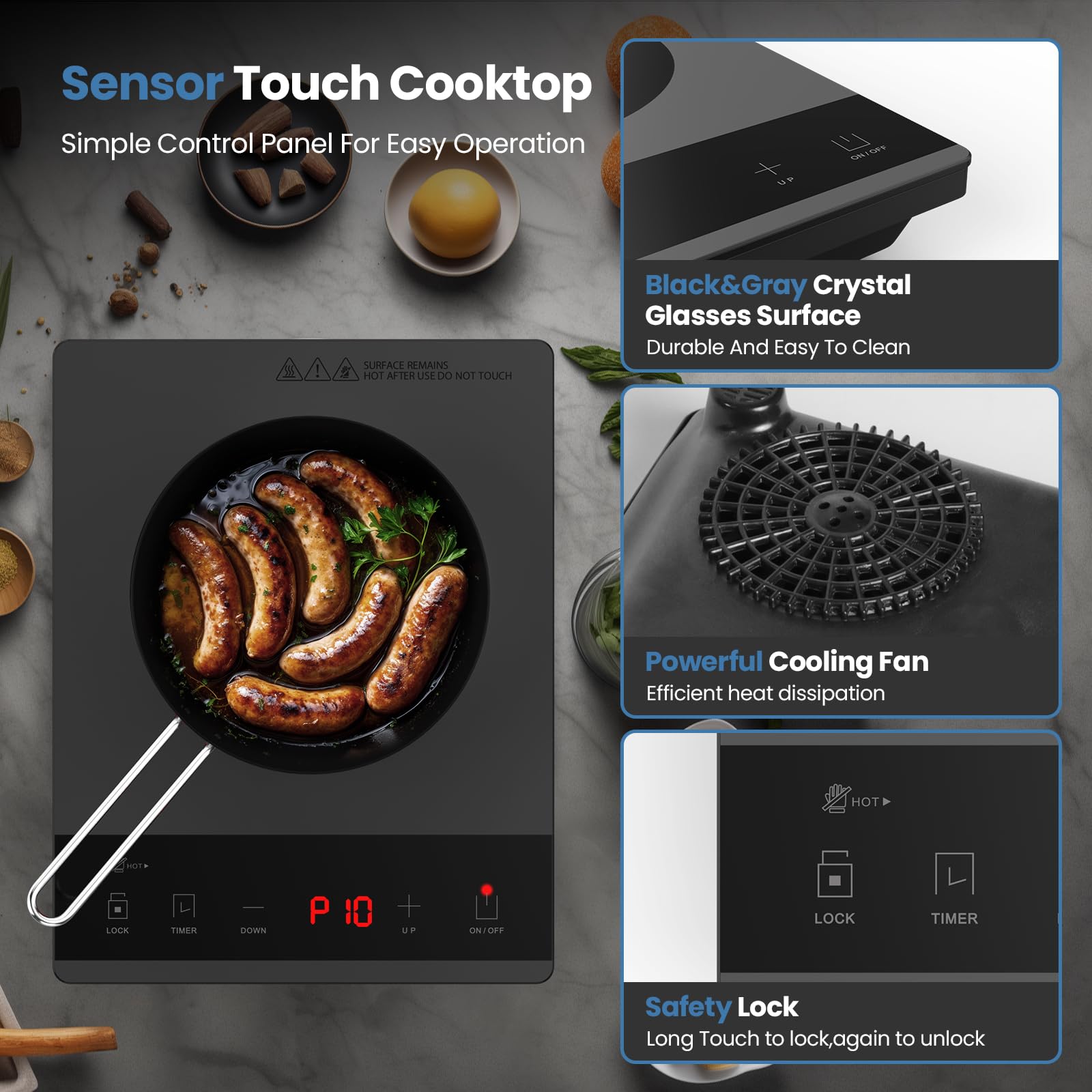 PAYISHO compact countertop stove with easy to wipe surface