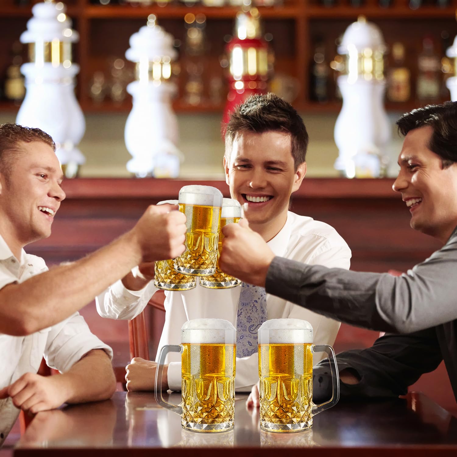 Paysky ergonomic beer mug with large handle supports comfortable, steady sipping