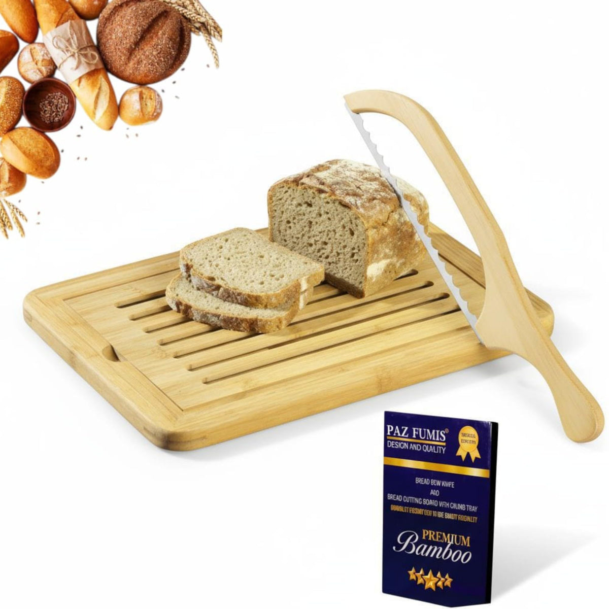 Paz Fumis bread cutting board 16in for clean slicing and easy serving.