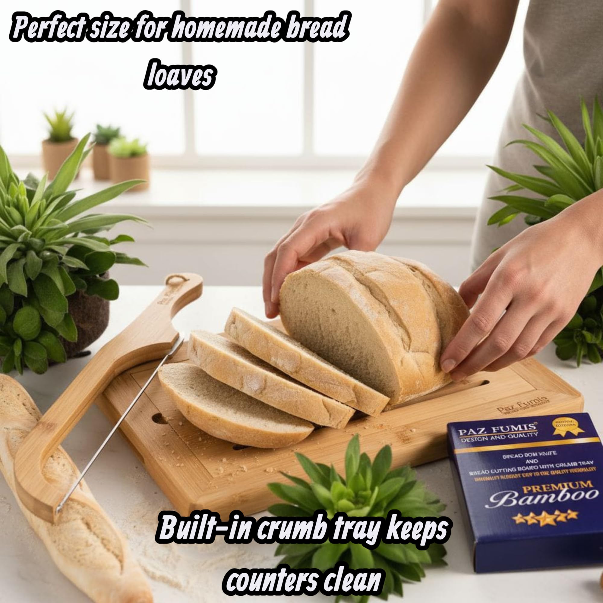 Paz Fumis bamboo crumb tray keeps counters tidy during use.