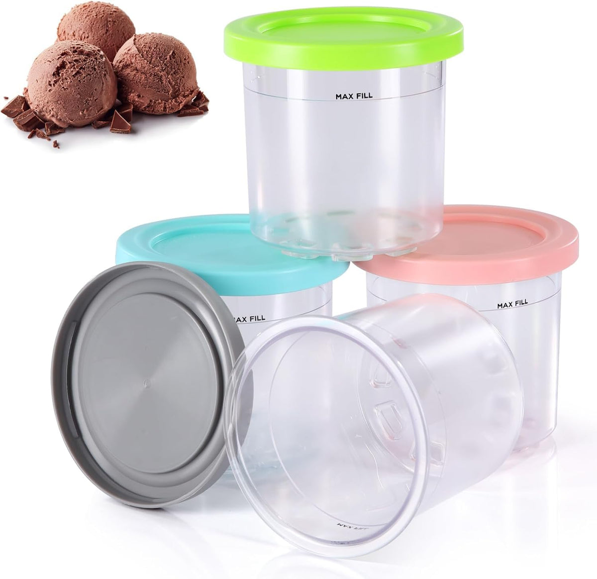 PCTTOIL 4-pack pint containers for Ninja Creami NC301 offer durable, BPA-free storage.