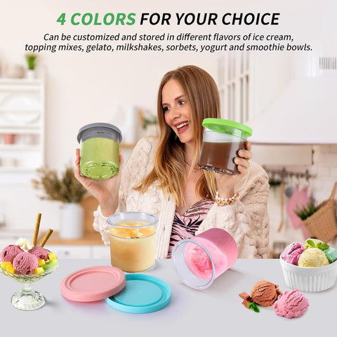 Dishwasher-safe BPA-free pint cups with silicone lids for Ninja Creami care.