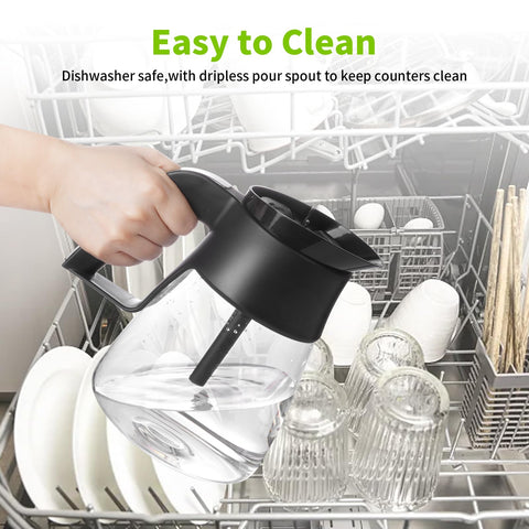 PCTTOIL dishwasher-safe glass carafe for easy cleanup.