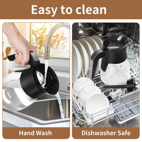 PCTTOIL dishwasher-safe glass carafe simplifies cleanup after busy mornings.