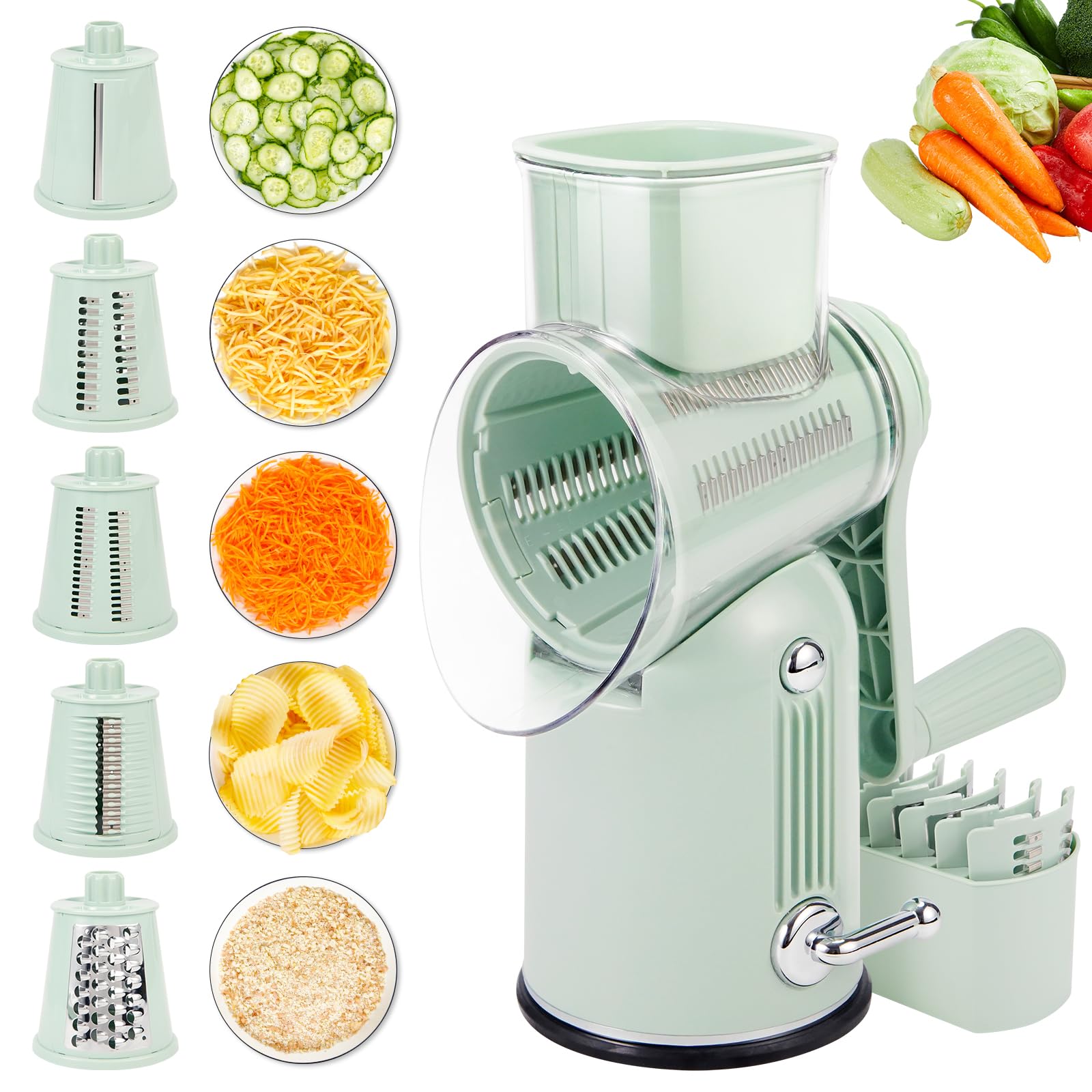 PDAENLKY rotary cheese grater handle front view for quick, even shredding