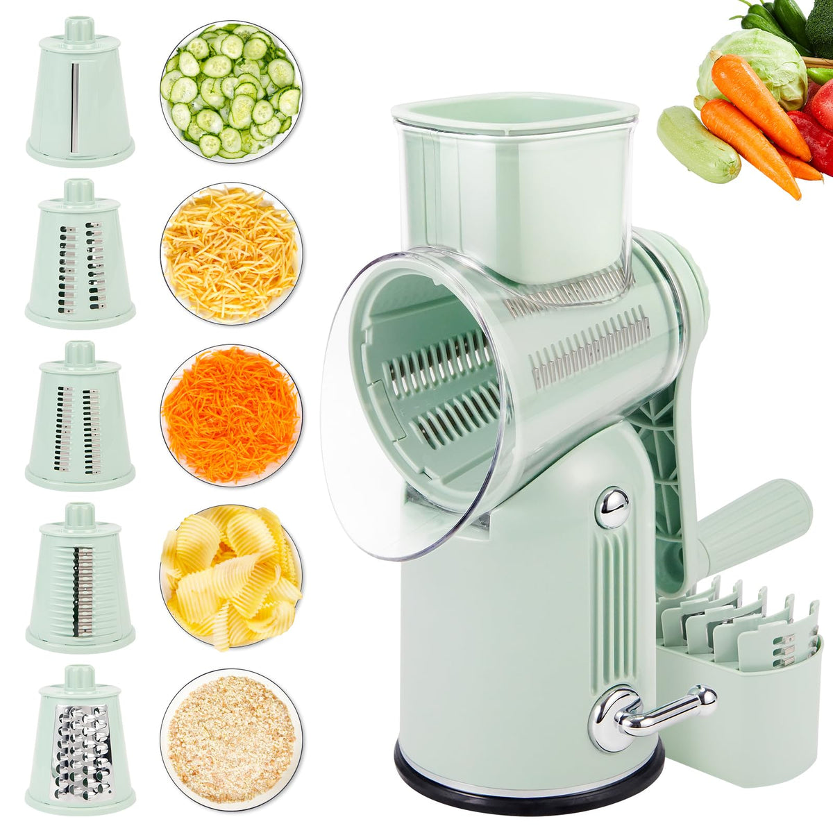 PDAENLKY rotary cheese grater handle front view for quick, even shredding