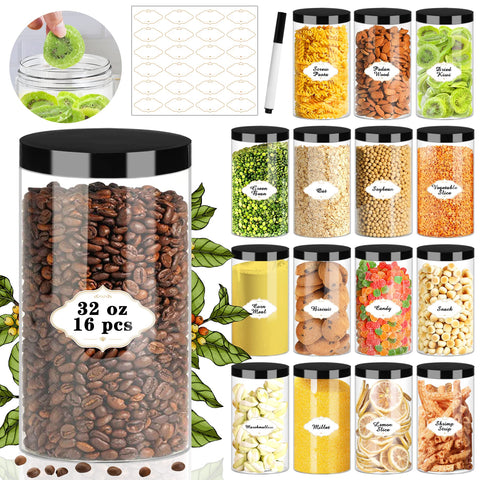 PeacePeo 32 oz clear jar with lids for organized pantry storage and easy access.