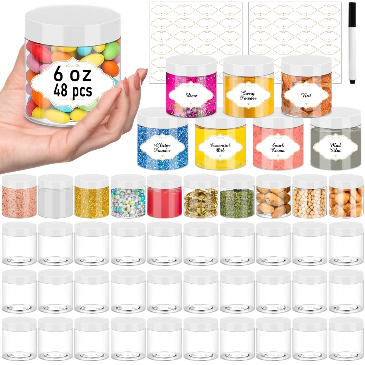 PeacePeo 6oz clear jar with wide mouth for easy filling and viewing contents.