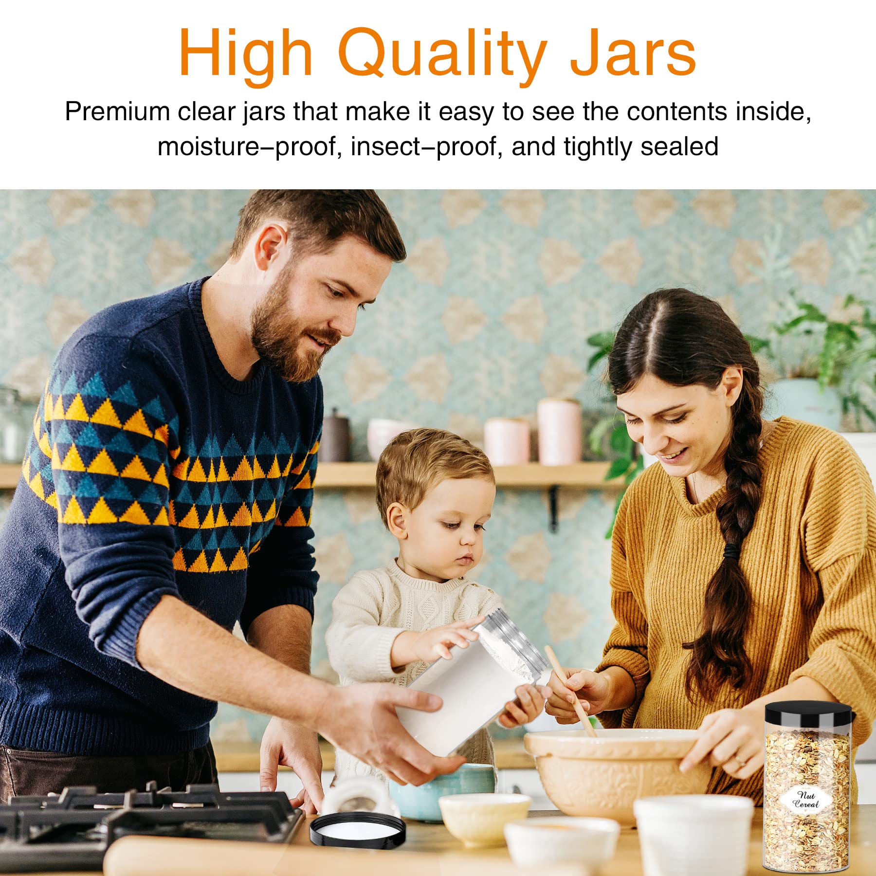 PeacePeo multipurpose storage jar fits sugar, coffee, nuts, or crafts.