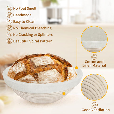 PeacePeo natural rattan proofing basket with smooth surface for easy dough shaping.